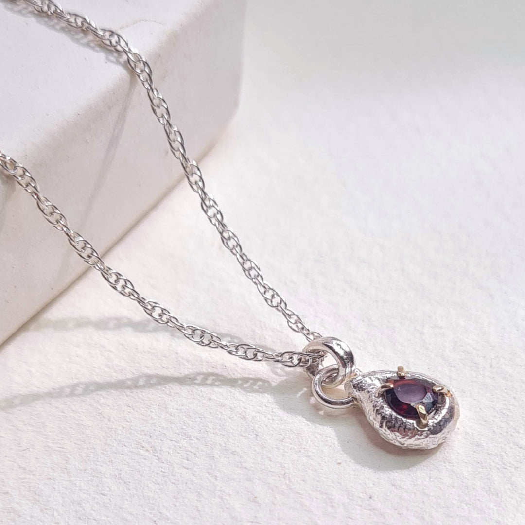 Pear Garnet Silver Necklace