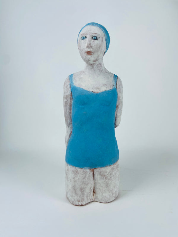 Ceramic Swimmer Female in Pale Blue Swimsuit