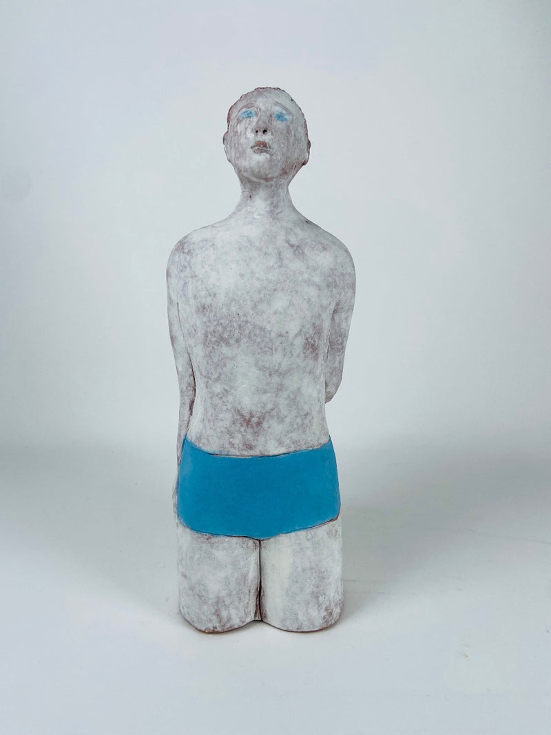 Ceramic Swimmer Male in Pale Blue Trunks
