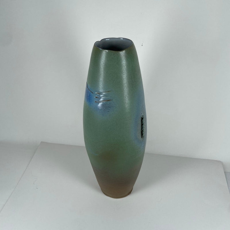 Tall Thrown Vase Blue & Green