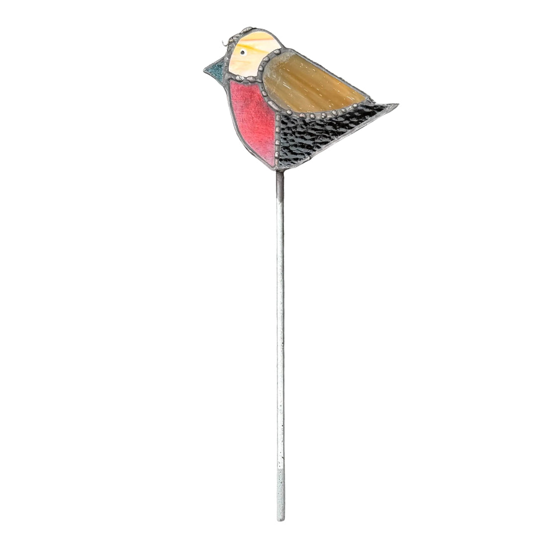 Potty Dotty Bird | Orange Head | Glass Garden Sculpture