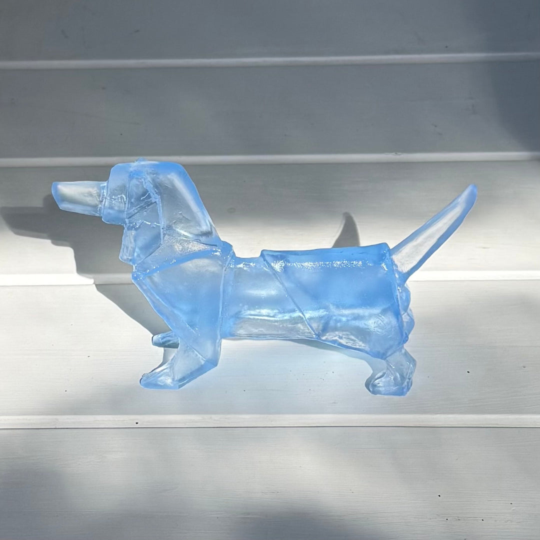 Origami Glass Dog | Schnitzel | Light Cobalt