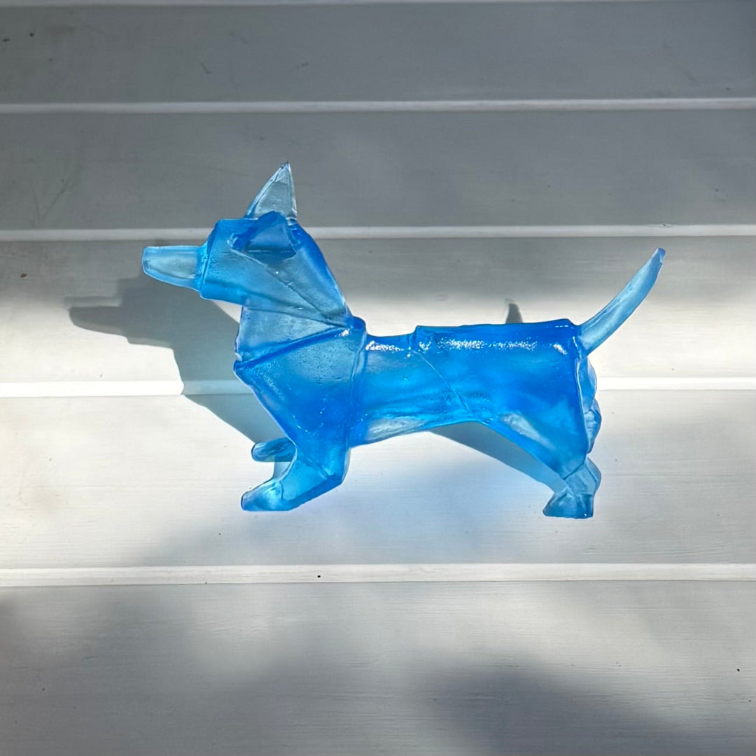 Origami Glass Dog | Terrier | Aqua