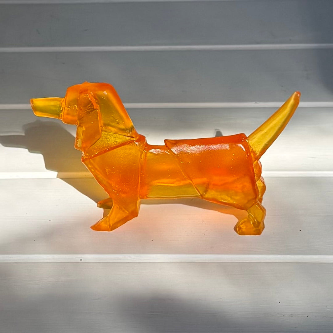 Origami Glass Dog | Schnitzel | Orange Red
