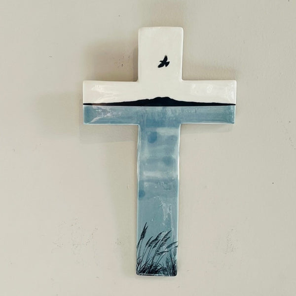 Ceramic Cross Rangitoto With Bird