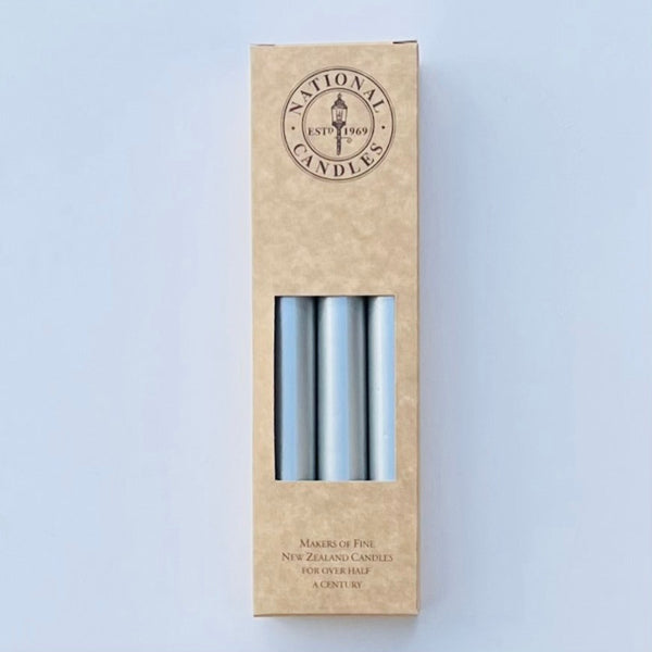 Metallic Silver Taper Candles Box Of 6