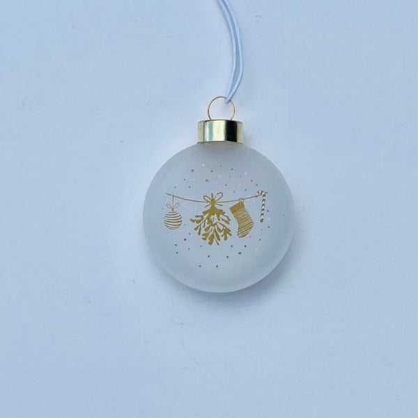 Mistletoe Frosted Glass Christmas Bauble