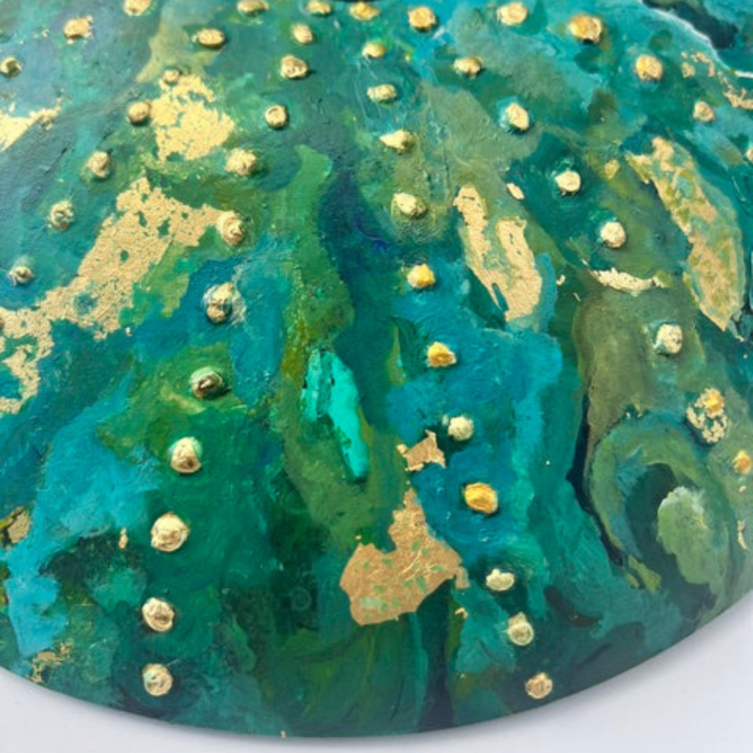 Turquoise and Gold Kina | Glass Disc