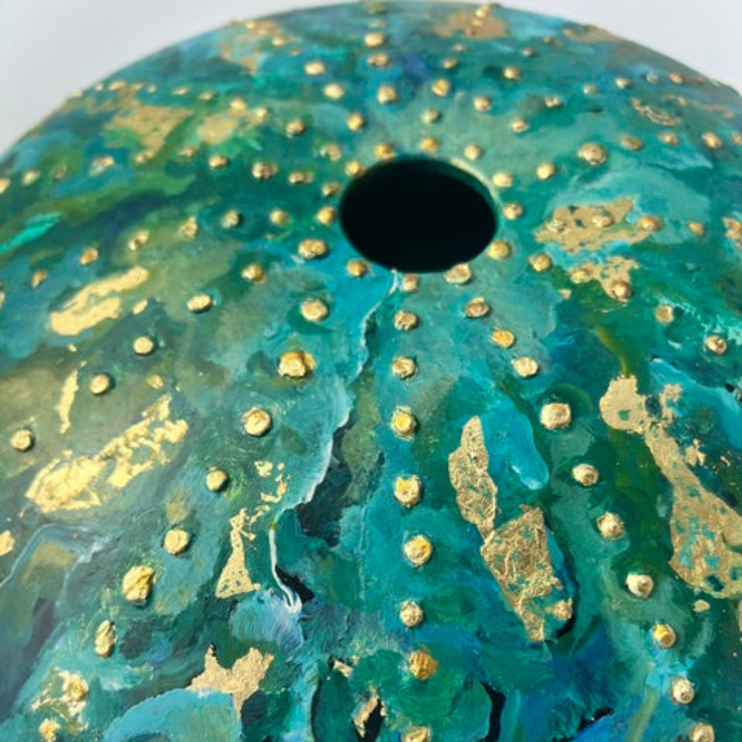 Glass Disc Kina | Turquoise & Gold