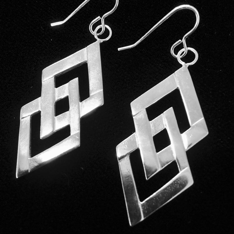 Double Diamond Sterling Silver Hook Earrings