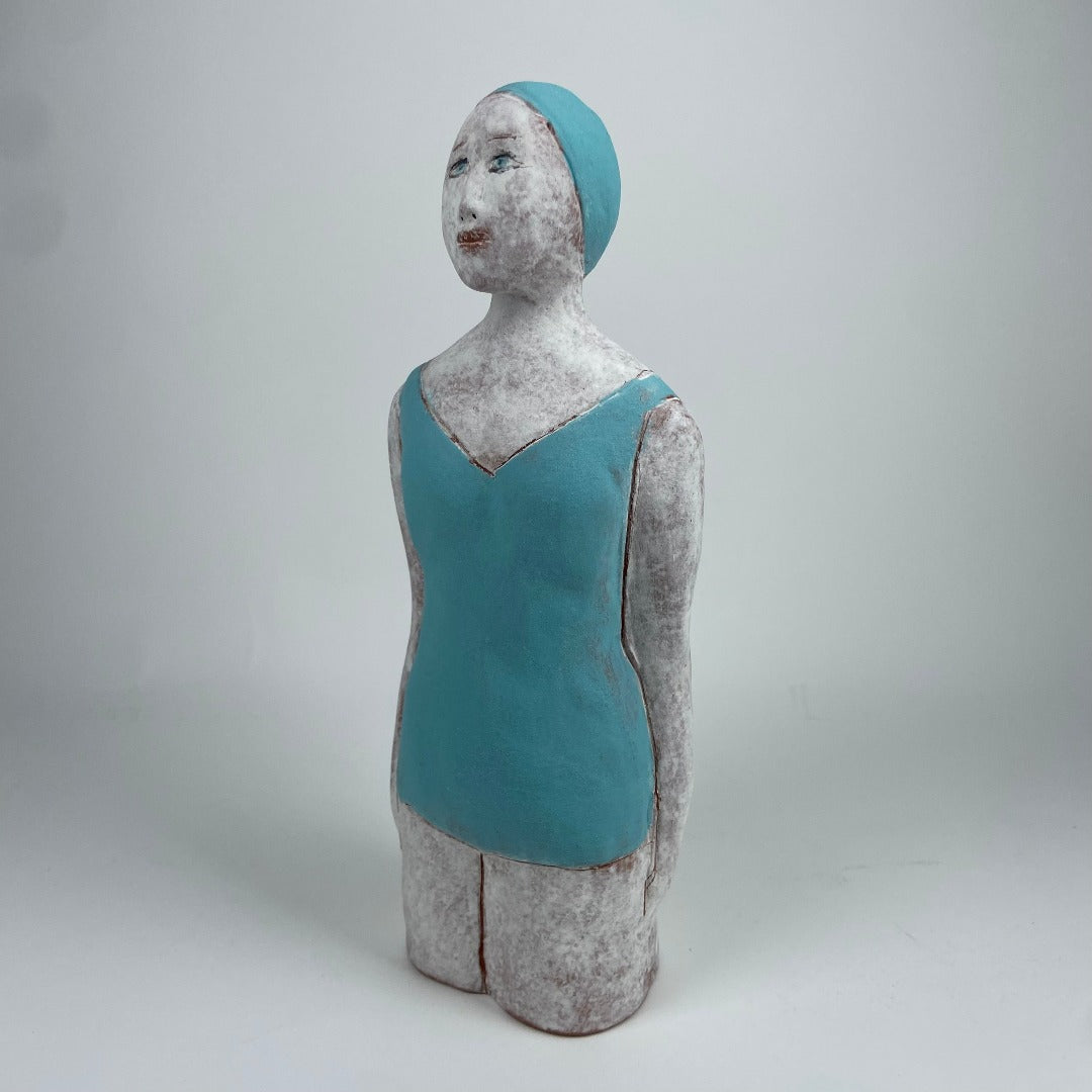 Female Swimmer In Pale Blue Swimsuit