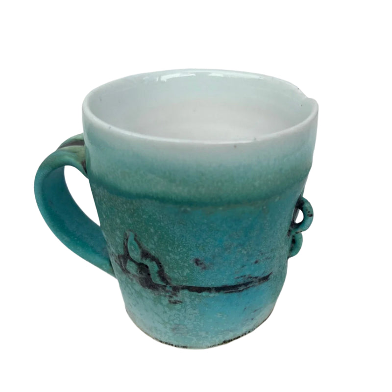 Turquoise and White Cup with 2 Staples