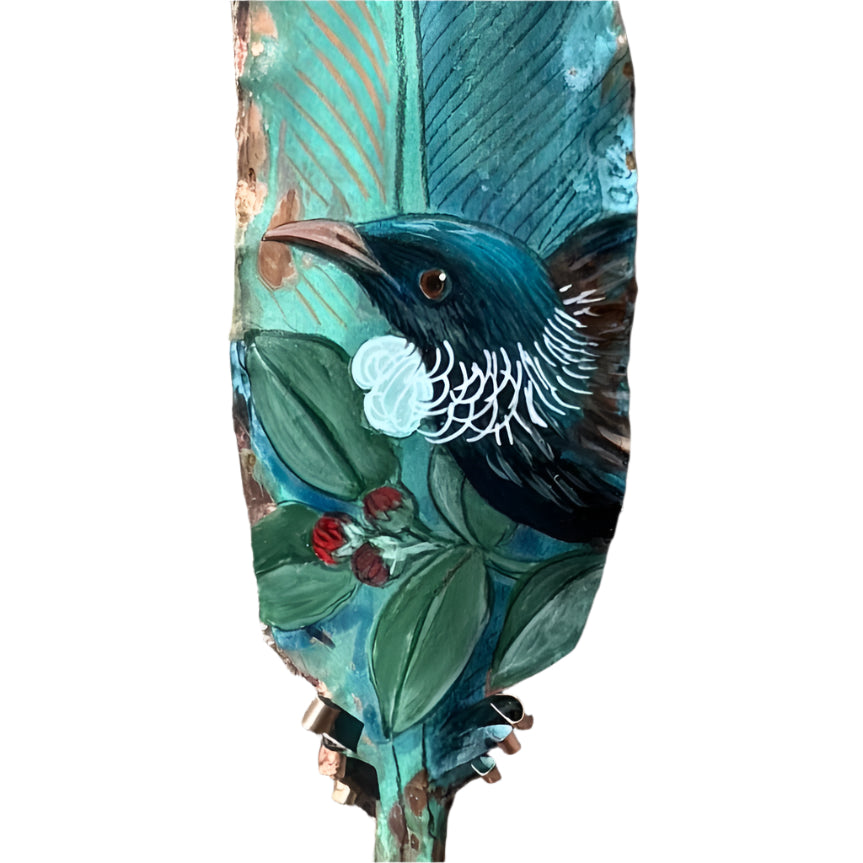 Copper Feather | Tūī With Pohutakawa Buds