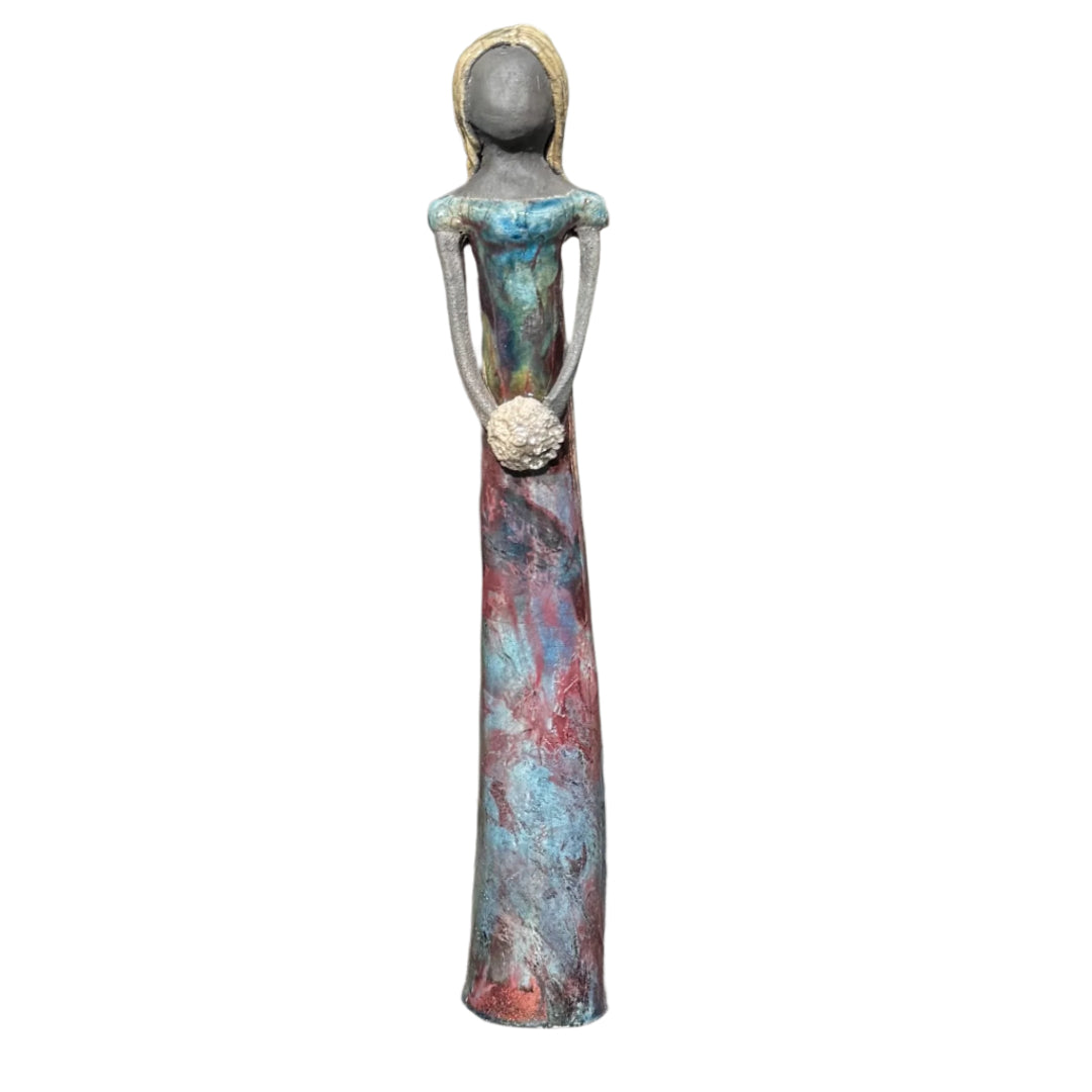 Lady In Black Clay | Coppery Blue Glaze With Posy