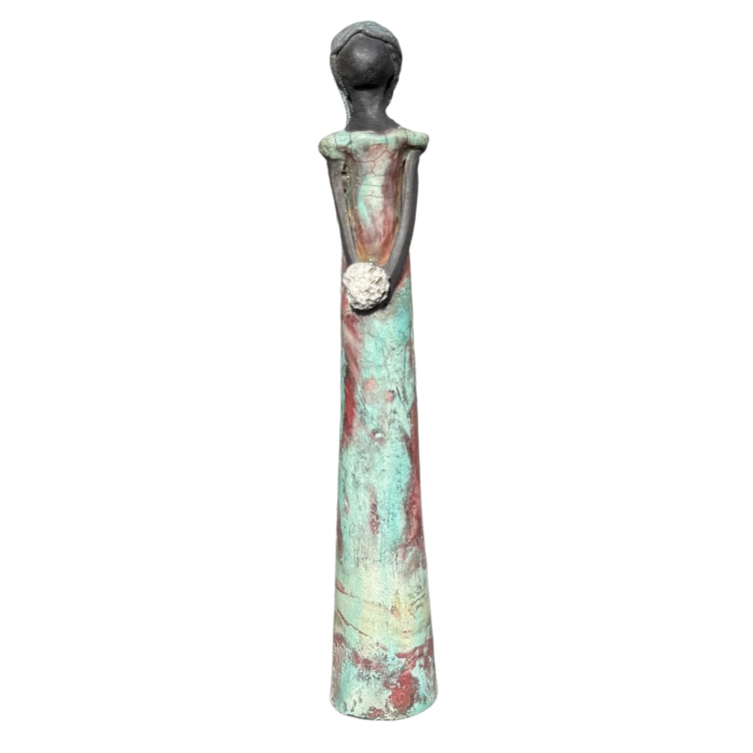Lady In Black Clay | Coppery Green Glaze With Posy