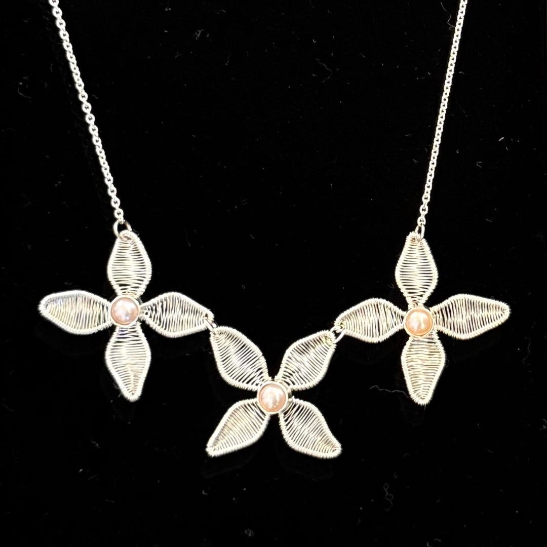 Frangipani Necklace With Pink Pearls