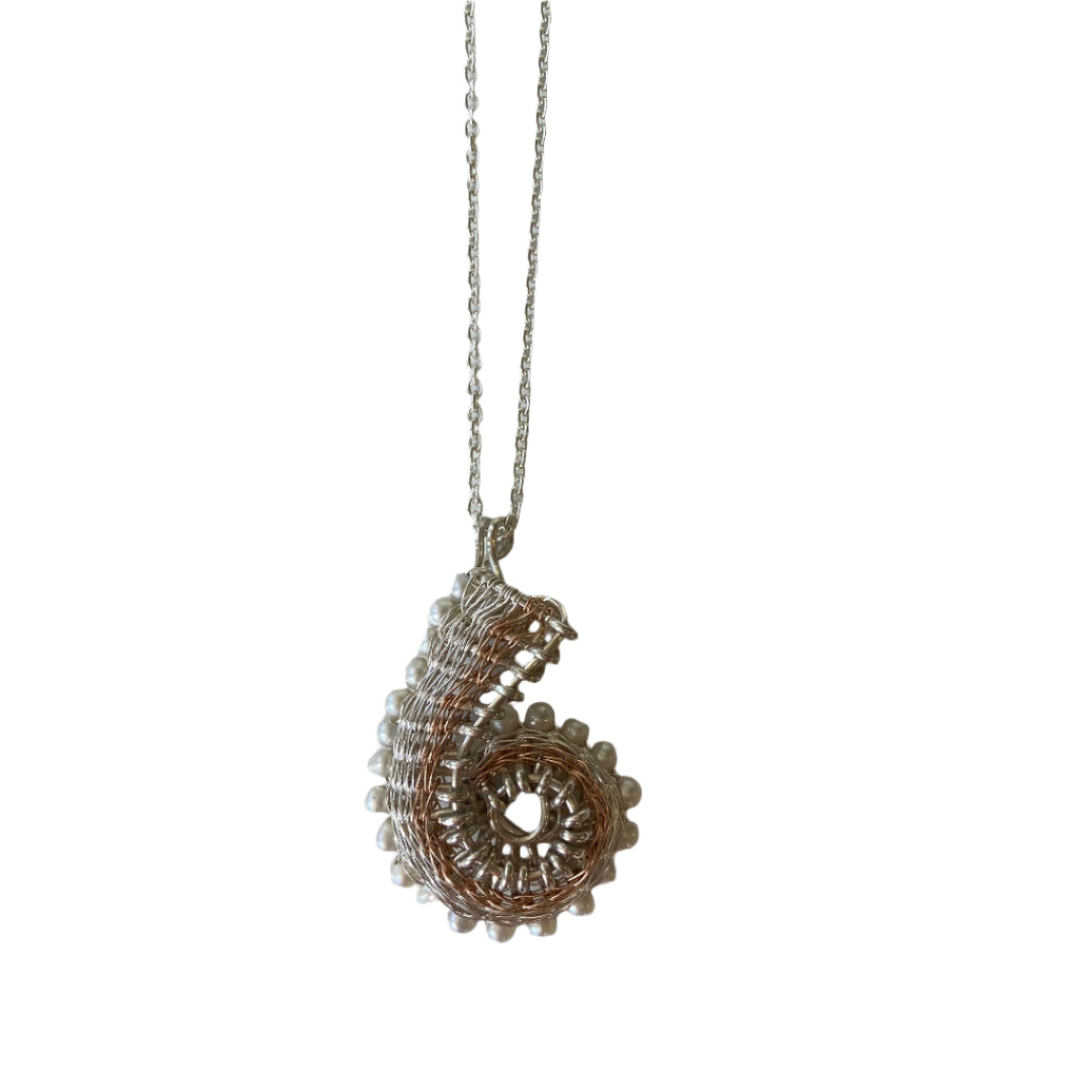 Koru Silver and Rose Gold Necklace With Freshwater Pearls