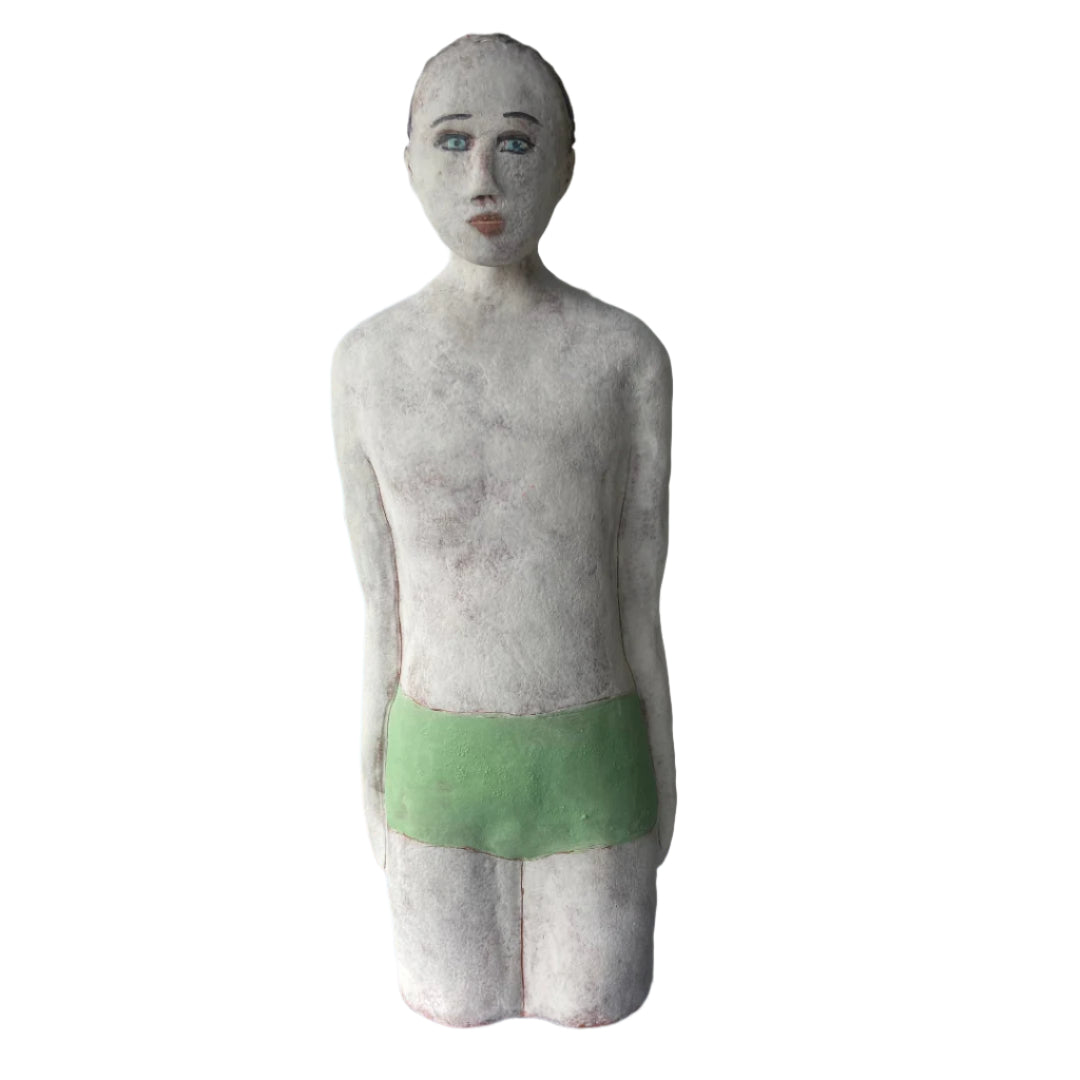 Male Swimmer in Green Trunks