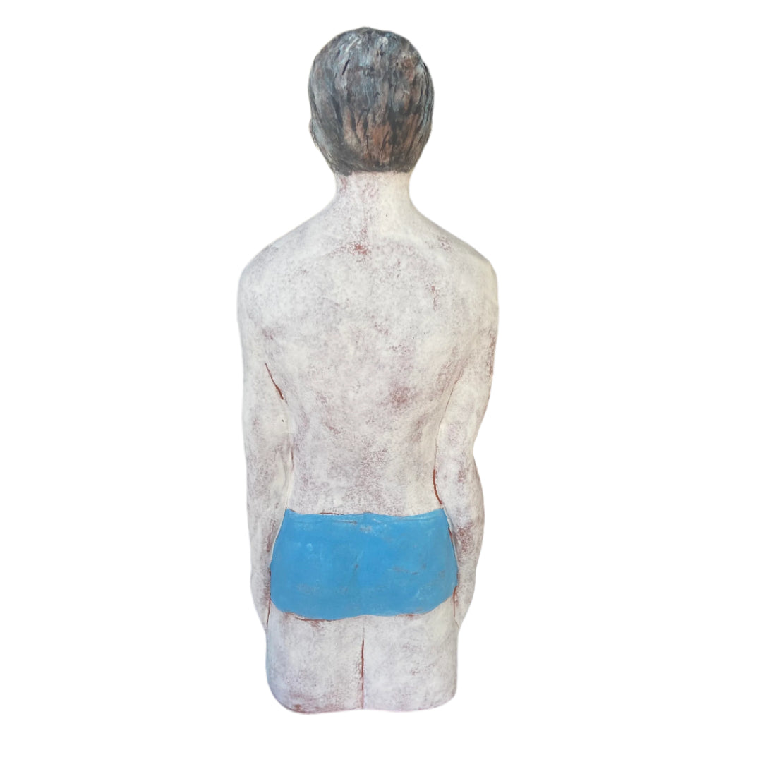 Male Swimmer in Blue Trunks