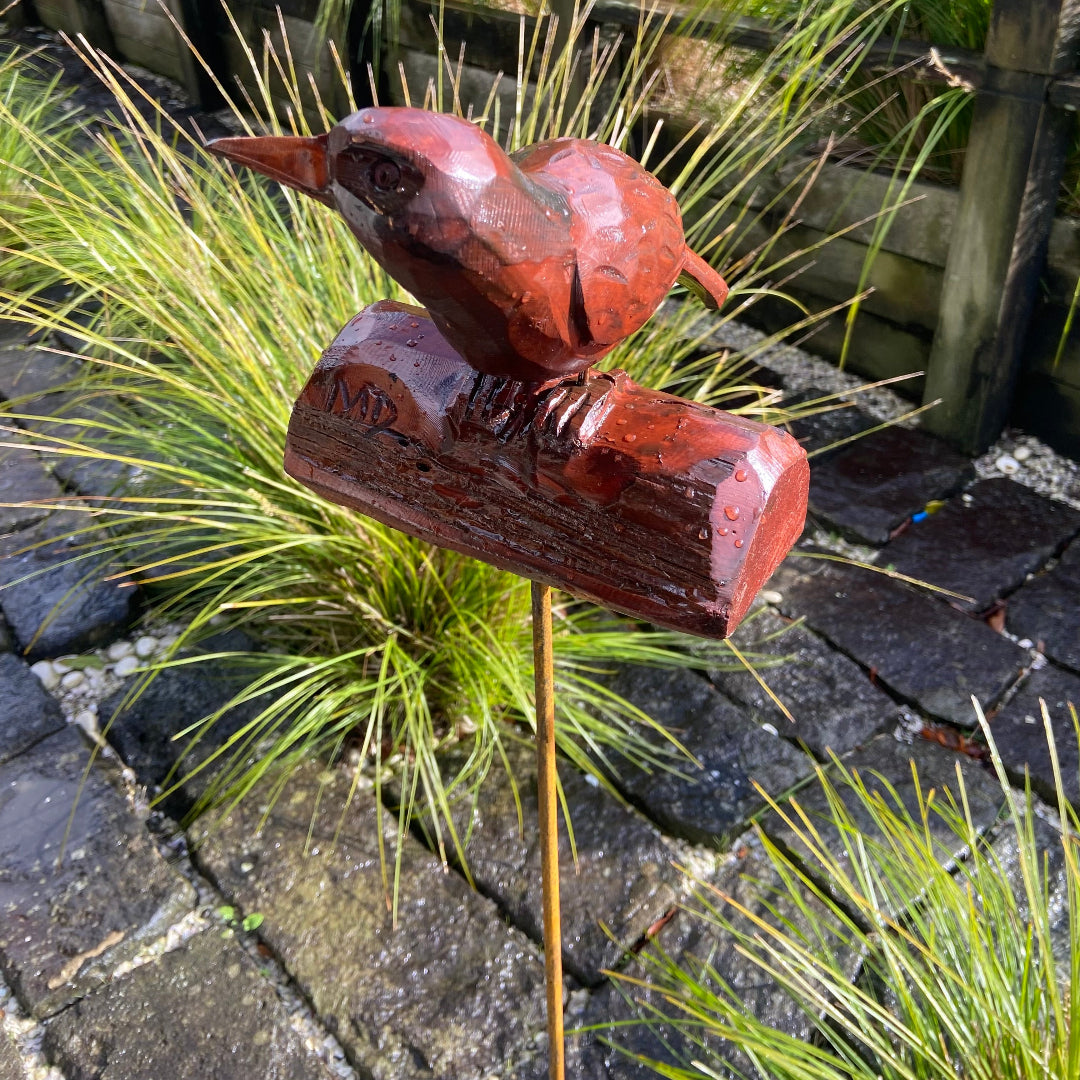 Totara Kingfisher on Rod | Garden Sculpture