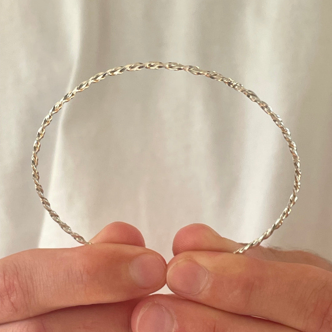Thin Twisted Silver Bangle