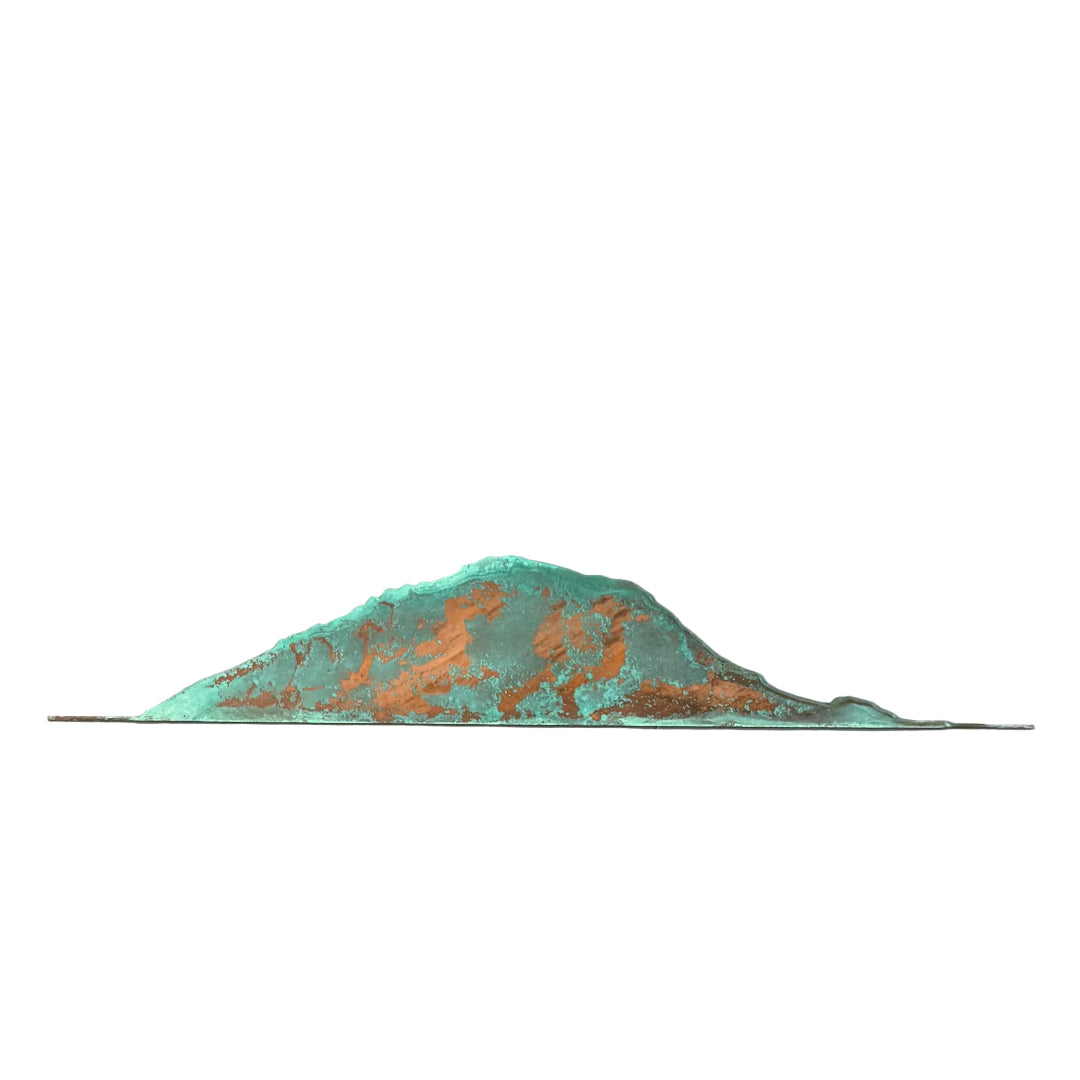 Copper green and brown silhouette of Mount Manganui on a white background