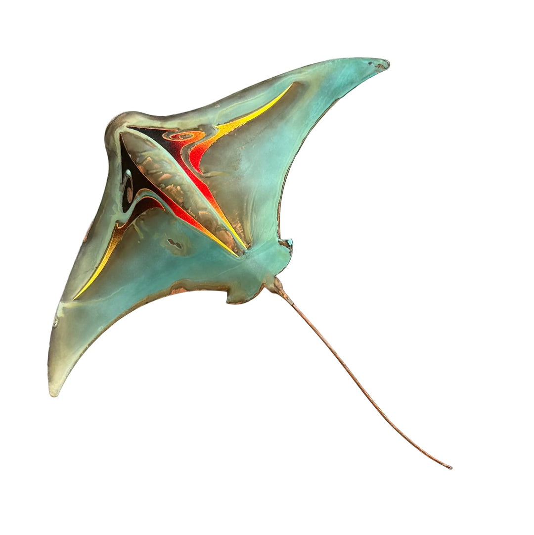 Copper wall hung stingray painted & patina'd on a white background