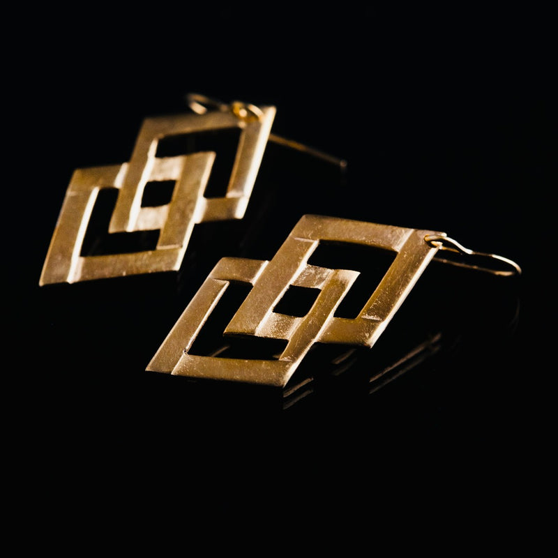 Double Diamond 14ct Gold Plate Hook Earrings