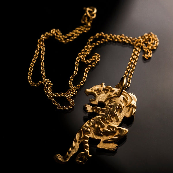 Standing Tiger 14ct Gold Plate Necklace