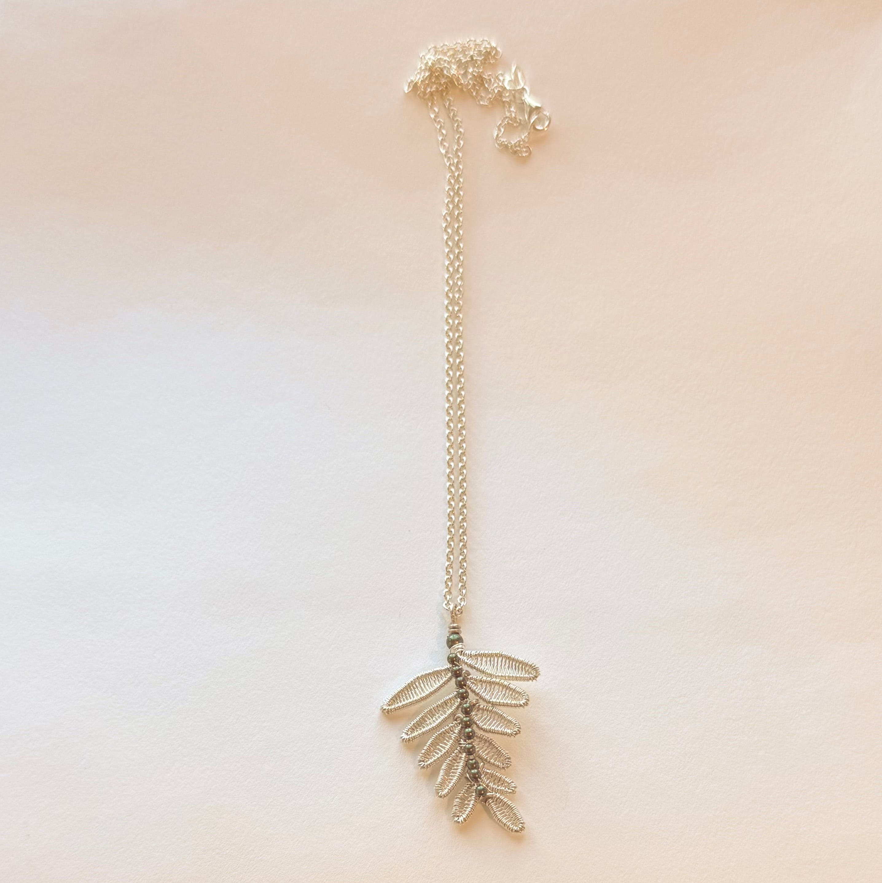 Fern Leaf Pendant Necklace With Swarovski Crystal Pearls