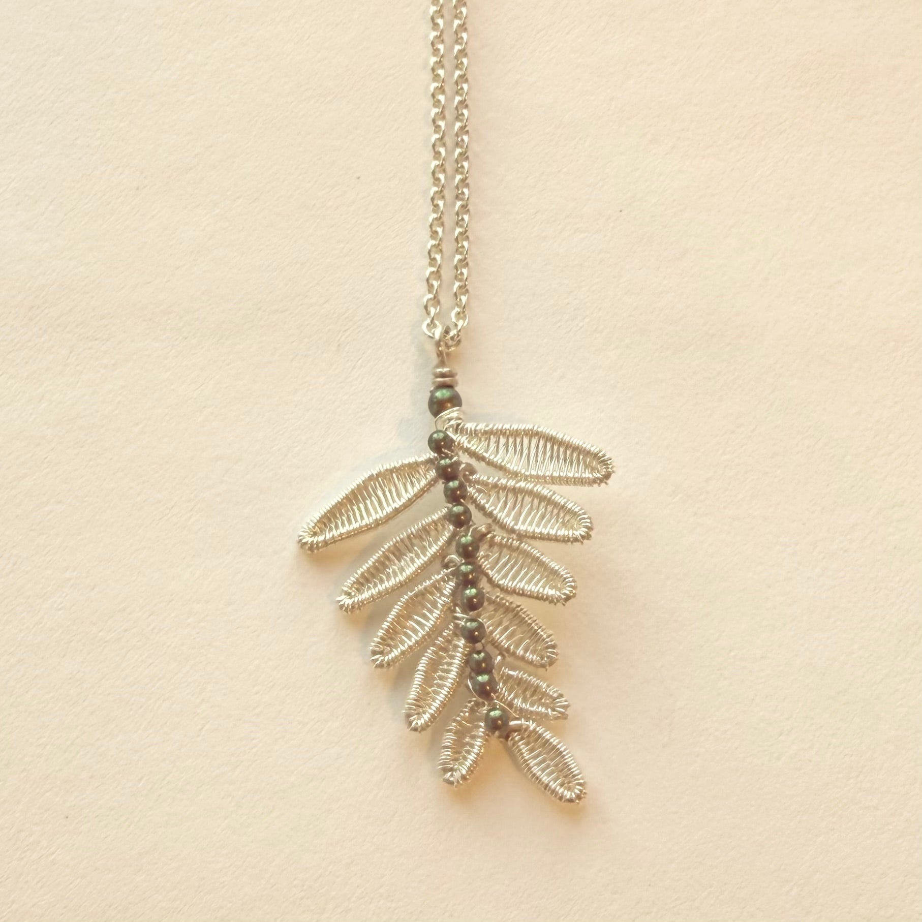 Fern Leaf Pendant Necklace With Swarovski Crystal Pearls