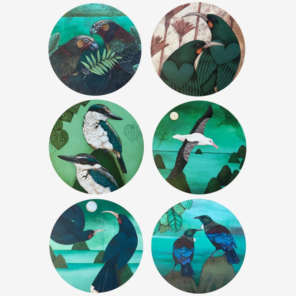 Circular Coasters | NZ Birds | Boxed Set Of 6