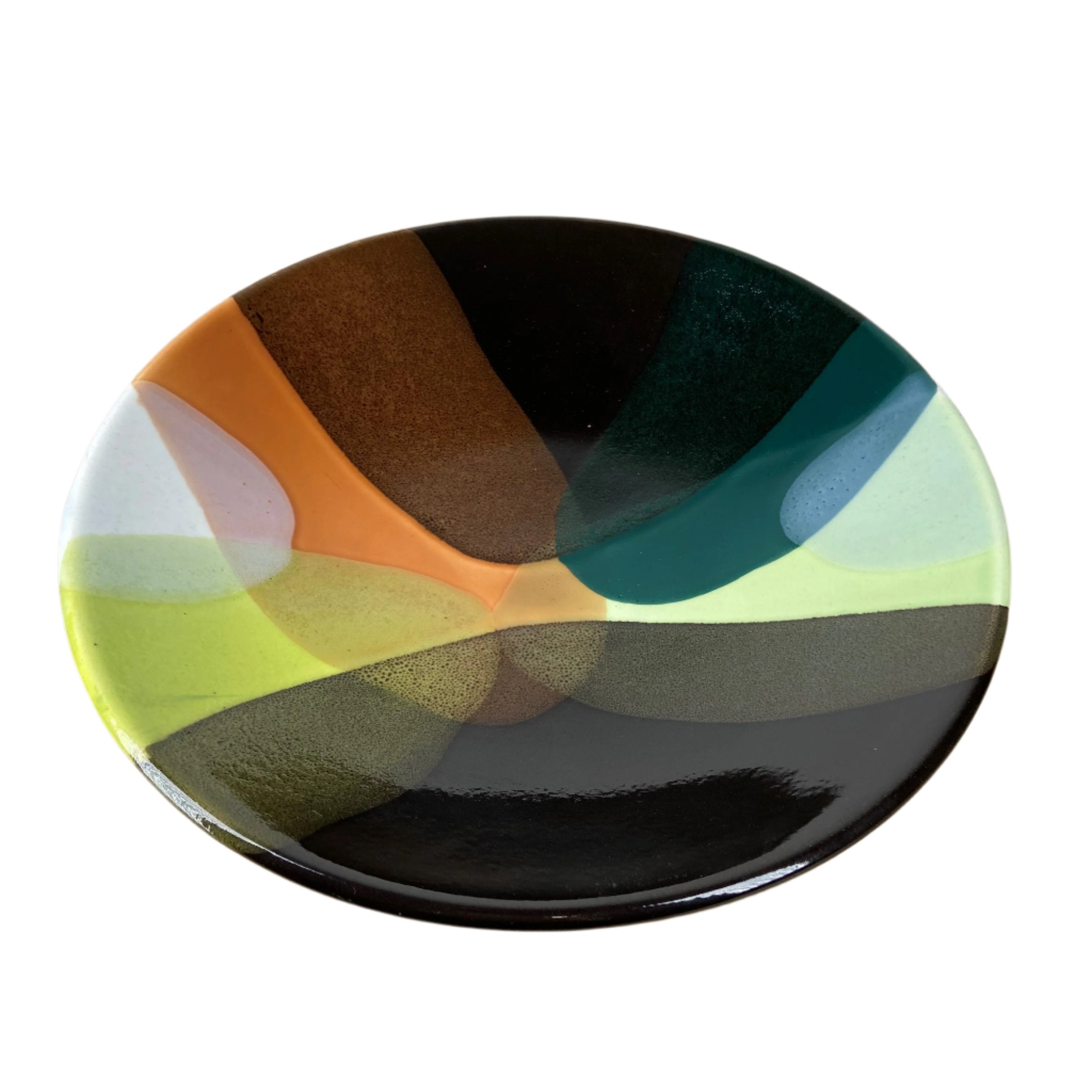Medium Shallow Bowl |Brown &  Lime Splash