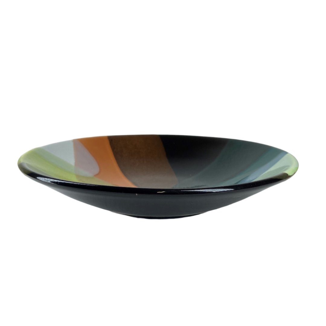 Medium Shallow Bowl |Brown &  Lime Splash