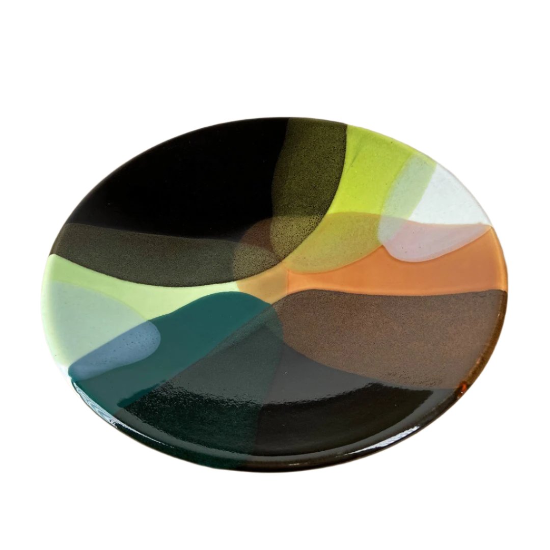 Medium Shallow Bowl |Brown &  Lime Splash