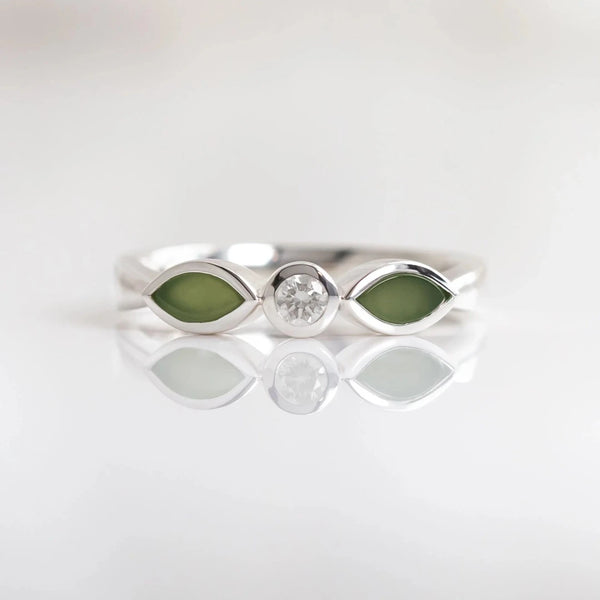 Pounamu and Cubic Zirconia Blossom Ring | Sterling Silver