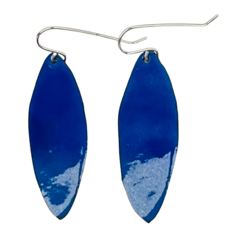 Blue Enamel Leaf Earrings