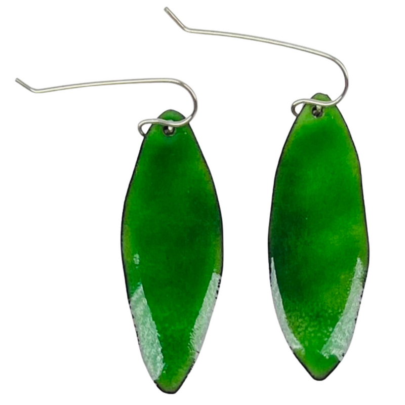 Green Enamel Leaf Earrings