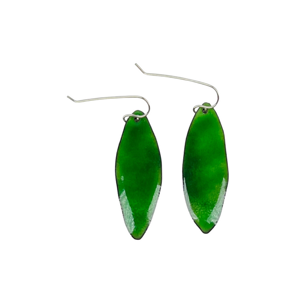 Green Enamel Leaf Earrings