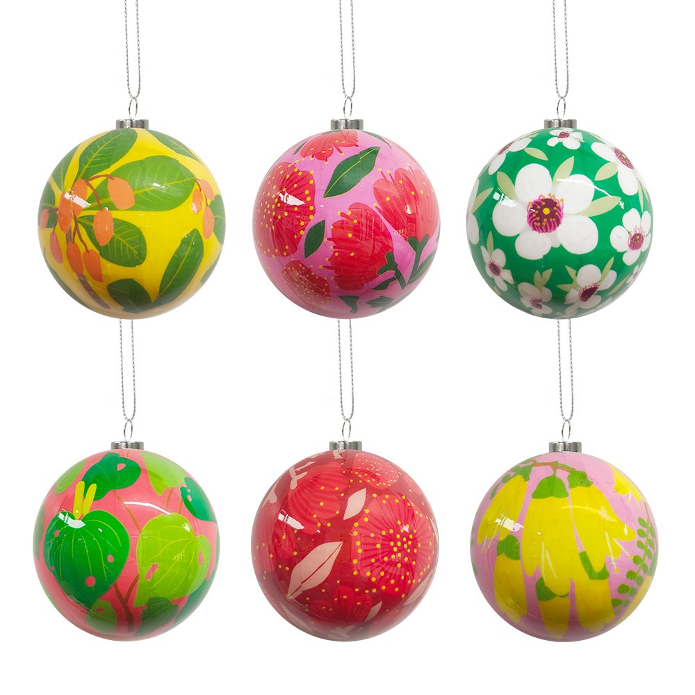 Bright Native Flowers Christmas Baubles | Boxed Set Of 6
