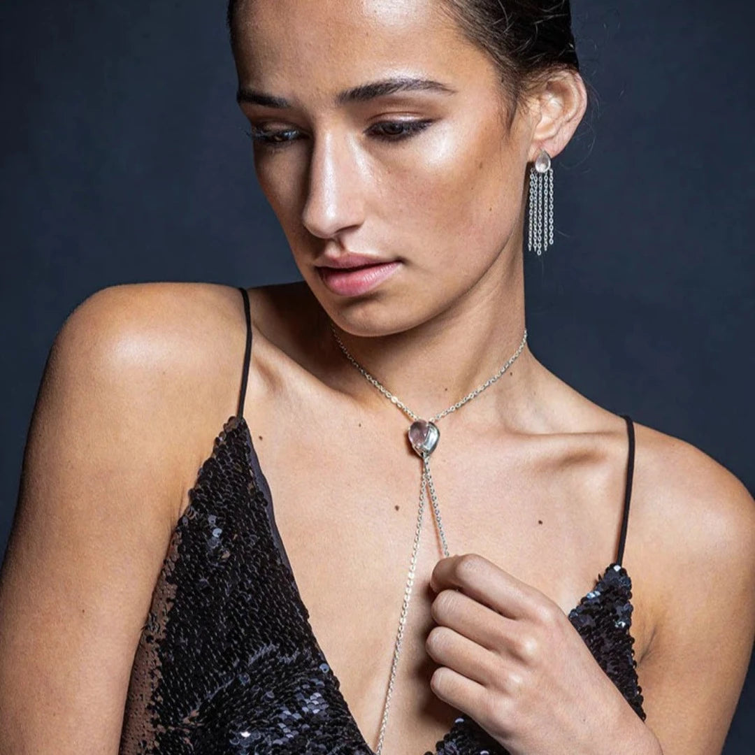 Artemis Reverie Rose Quartz Silver Dangling Earrings