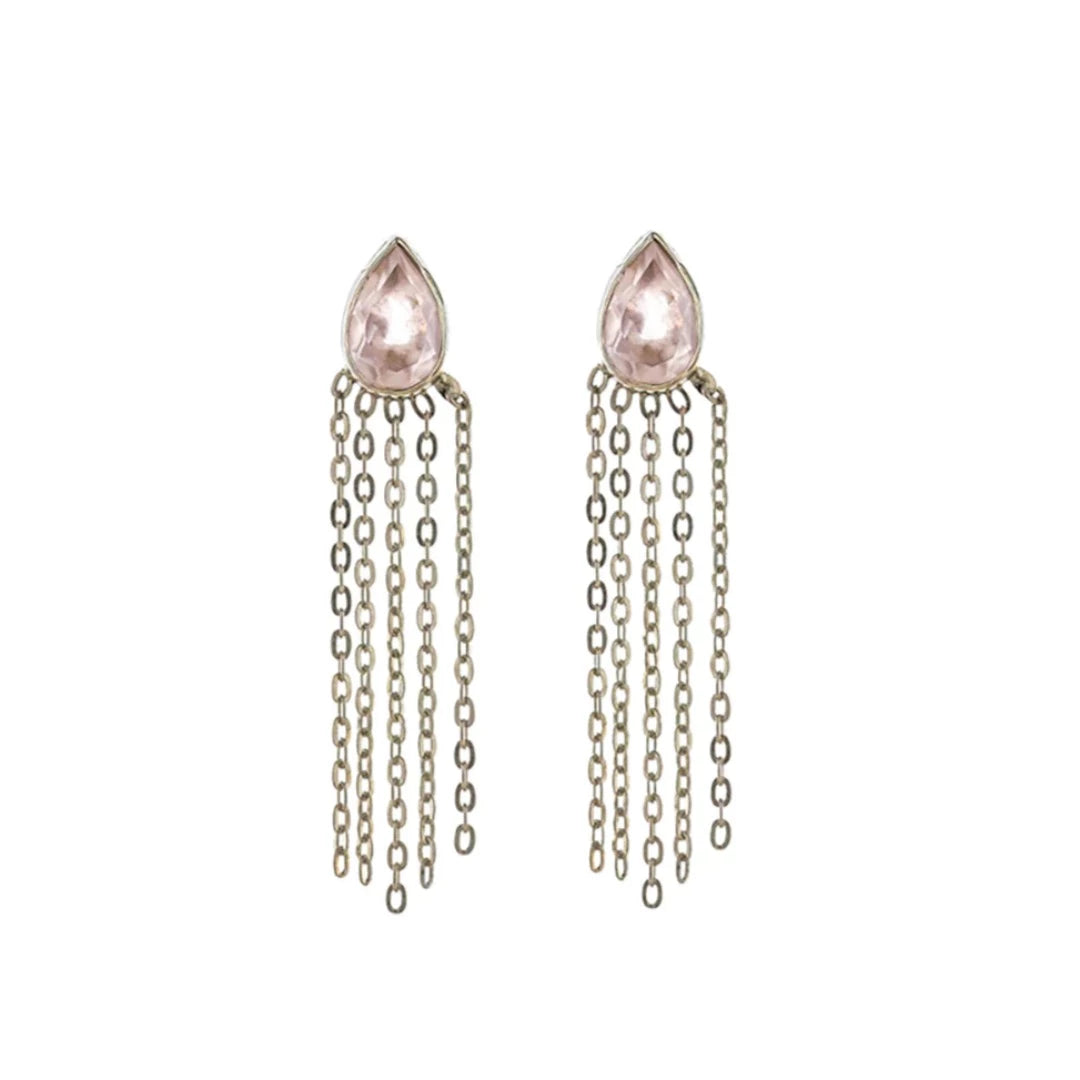 Artemis Reverie Rose Quartz Silver Dangling Earrings
