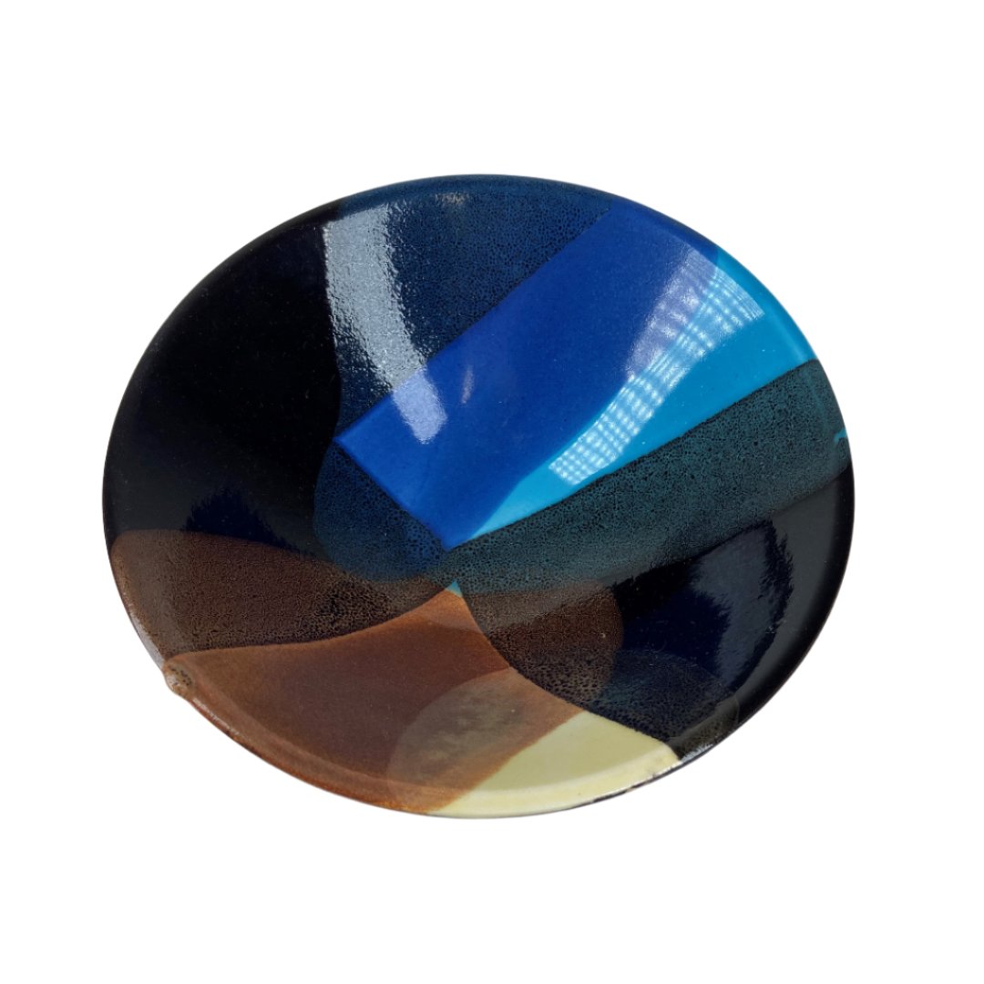 Medium Small Shallow Bowl | Blue & Brown Splash
