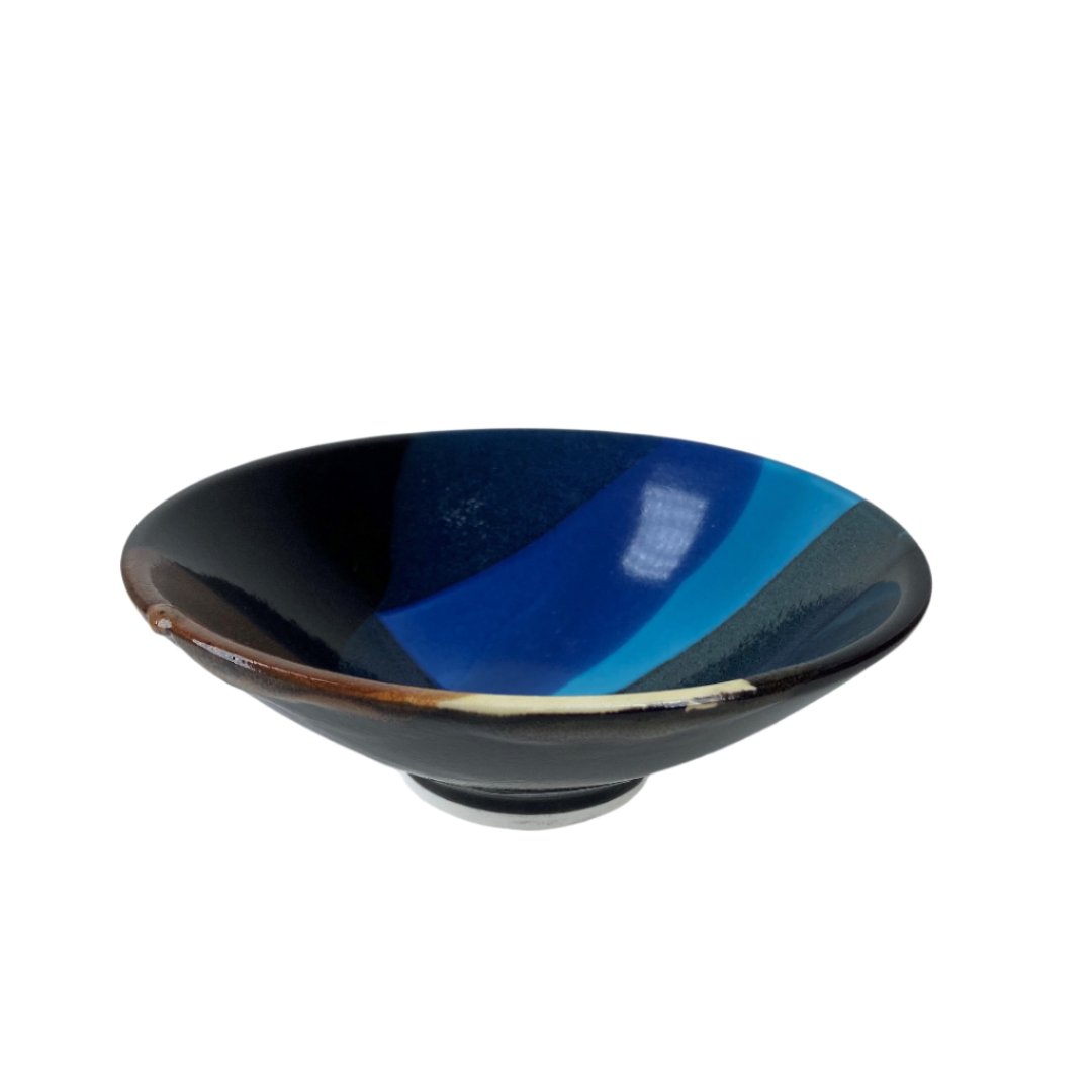 Medium Small Shallow Bowl | Blue & Brown Splash