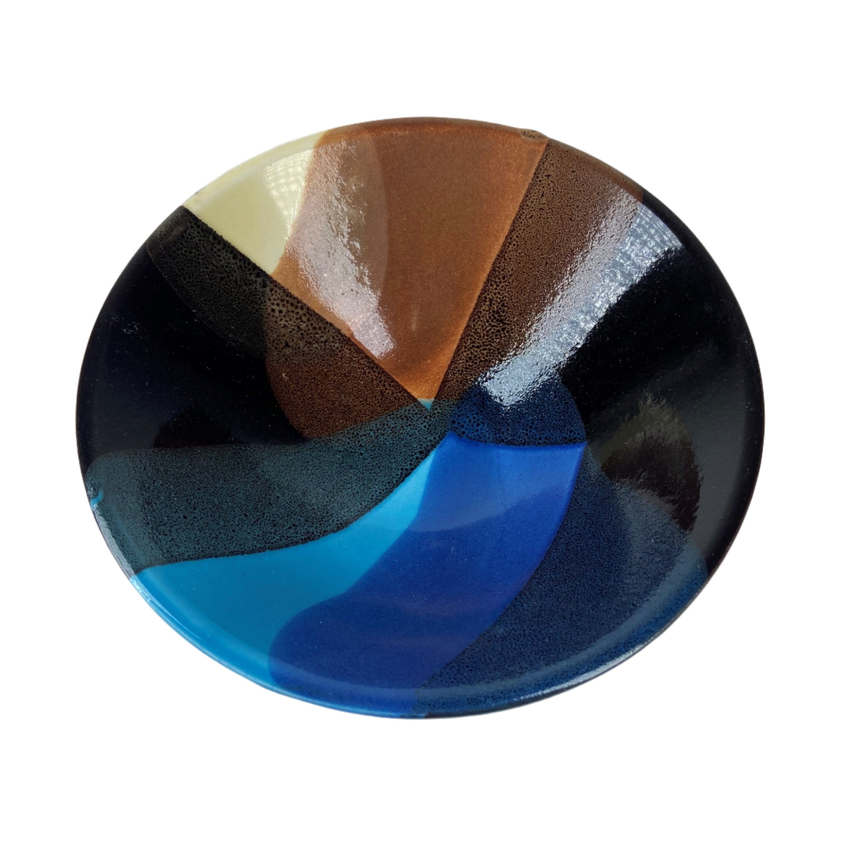 Medium Small Shallow Bowl | Blue & Brown Splash