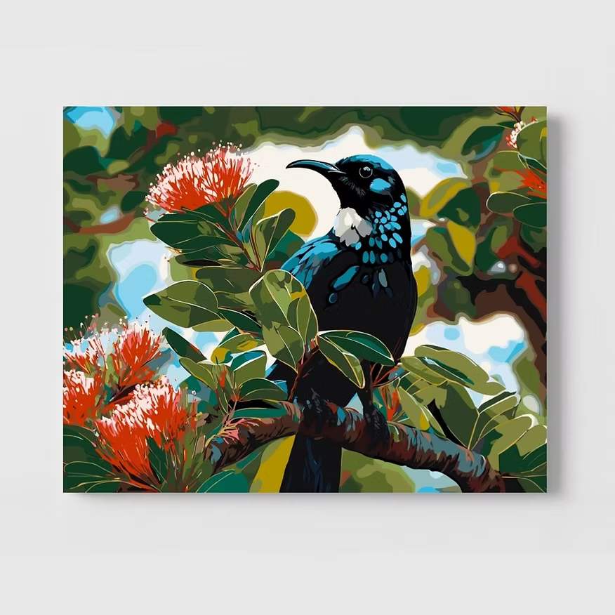 Tūī in Pōhutukawa | Paint By Numbers Kit Set | 40x50cm