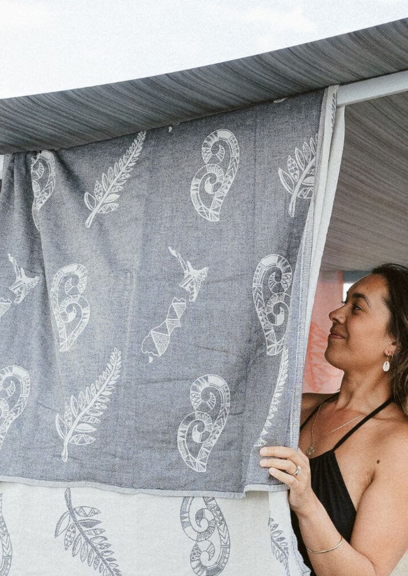NZ Designed Beach Towel with Kiwi Motif pattern in soft Turkish Cotton