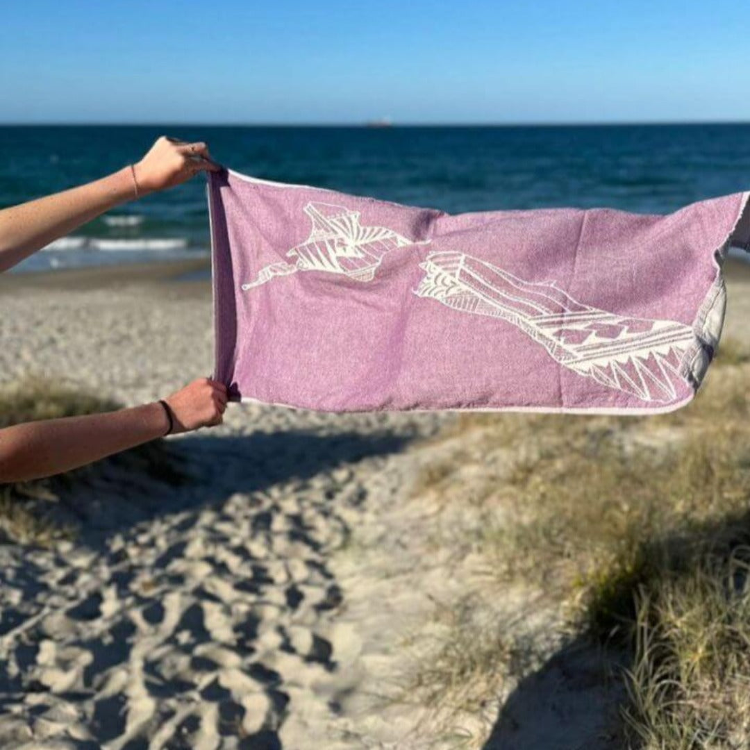NZ Designed Beach Towel with NZ Map design in soft Turkish Cotton