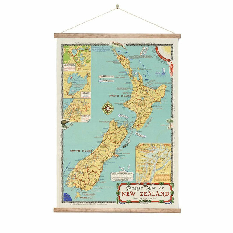 Tourist Map Of New Zealand Wall Chart