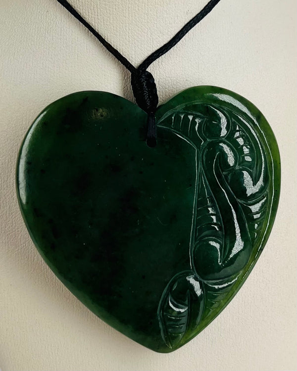 Pounamu Carved Heart Pendant | New Zealand Greenstone
